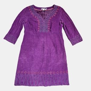 Boden Embroidered Corduroy Kaftan Dress‎ 3/4 Sleeve 10 R Cotton Festival Boho
